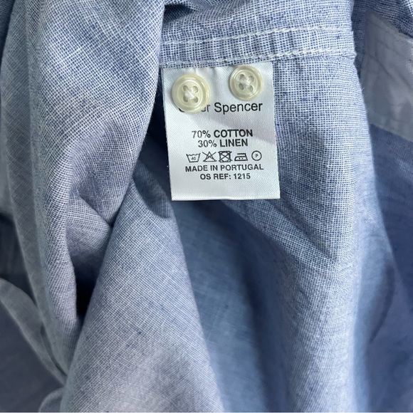 Oliver Spencer Shirt Size 15.5" Blue Long Sleeve Button Cuff Cotton Linen Blend - Picture 9 of 11